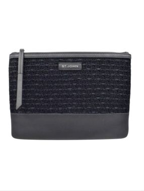 St. John Knits Wool Blend Leather Trim Clutch Flat Bag